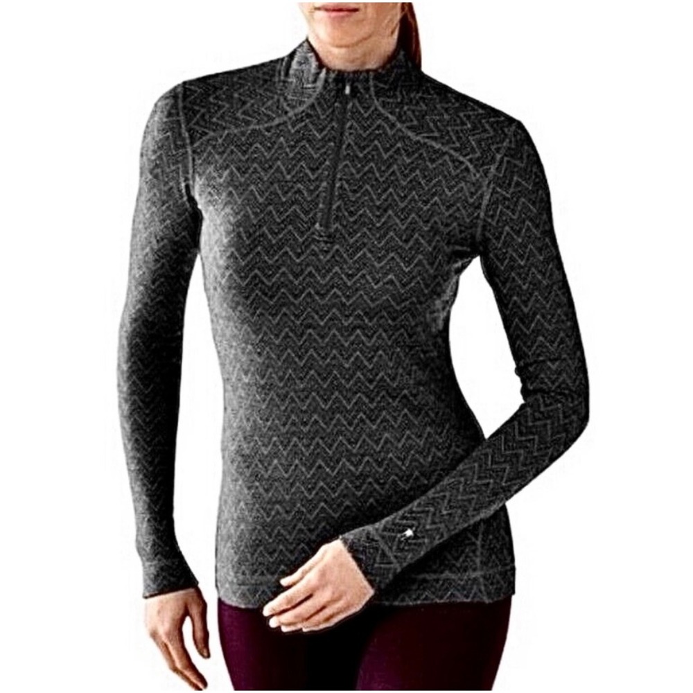 Smartwool Base Layer Quarter Zip Chevron Size S Black Gray Womens